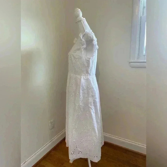 J. Crew -White Floral Eyelet Ruffle Midi Dress Size 12 NWT - Picture 11 of 15